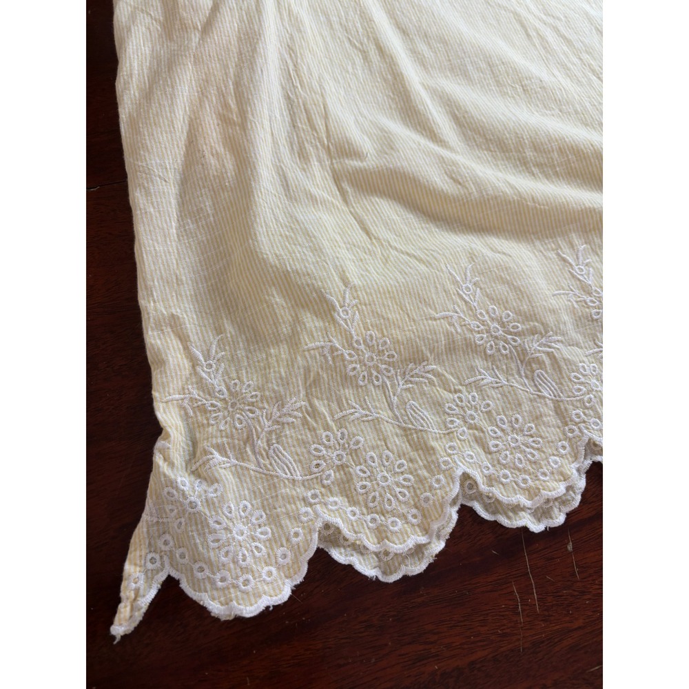 Womens Cotton Shift Dress XL Butter Yellow Stripe Eyelet Summer Coastal Cottage - Picture 6 of 9